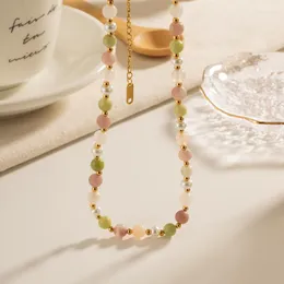 Choker Minar Bohemia Candy Kolor Stone Natural Pearl Peads Strand Women 18K Gold Pvd Splated Titanium Steel Naszyjnik