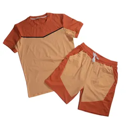 Herren Kurzarm Sport Set Benutzerdefiniertes Logo Sommer Rundhals T-Shirt + Hose Patchwork Zweiteiler Sets