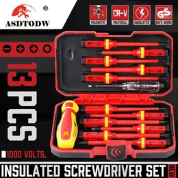 Schroevendraaier Set di cacciaviti isolati VDE Kit di punte per cacciavite Phillips a taglio 1000V con penna tester Utensili manuali per elettricisti