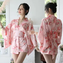 Etnik Giyim Japon Tarzı Sakura Kız Kimono Elbise Hardigan Çiçek Baskılı Seksi Pijama Yukata Kostüm Banatoy Partisi Nightgown