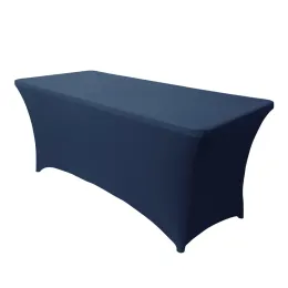 8ft Stretch Spandex Table Cover- Rectangular Fitted Stretchable Wrinkle Resistant Elastic Tablecloth for Party, Wedding, Banquet, Navy, 1 Pa