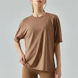 Luluwomen – vêtements de yoga amples, T-shirt à manches courtes pour femmes, hauts longs décontractés pour fitness
