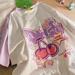 Camisoles tankar frukt tryck kvinnor t shirt 100 bomull sommar harajuku y2k tshirt flickor kawaii lös kort ärm topp söt överdimensionerad tee plus storlek 230503