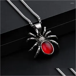 Pingente colares punk vintage aranha colar vermelho cristal jóias festa de halloween decoração presentes para homens mulheres hip hop animal dhgarden dho2z