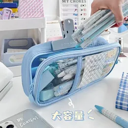 Transparent Flip Pencil Bag Student Box Große Kapazität Briefpapier Ins Japanische Frau B