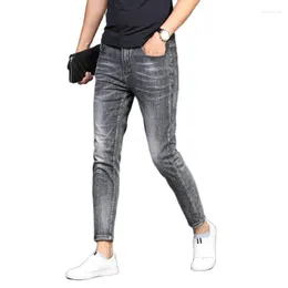 Мужские брюки Fashion 2023 Скинни Джинсы Мужчина Джинсовая мужчина Слим нога Серые корейская уличная одежда ковбойские брюки карандашом