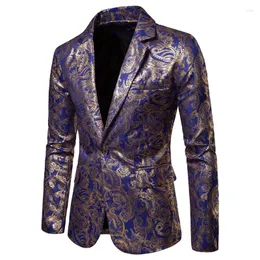 Men's Suits Men's Slim Long-sleeved One-button Fashion Shiny Bronzing Printed Groomsmen Dress Costumes Blazer Men Clothing