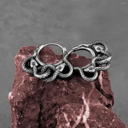 Orecchini a cerchio vintage doppio serpente animale orecchino per uomo in acciaio inossidabile punk hip hop fascino moda gioielli creativi all'ingrosso