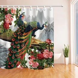 Cortinas pássaros decoração elegante pavão em peônia flor cortinas de chuveiro resistente ao mofo tecido de poliéster decorações do banheiro cortinas de banho