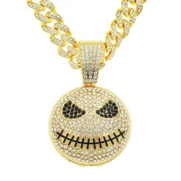 Colar para masculino Cadeia Calha Correntes de ouro Icepado Jóias Full Diamond Ball Star Face Face Monster Pingente Hip Hop