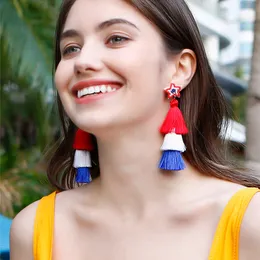 4th of July Independence Day Dangle Earrings With Tassels American Statement Letters Star Ear Studs Acrylic Jewelry For Women
