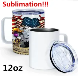 Oz Sublimation Blanks Mugs Stainless Steel With Handle And Sliding Lid Coating Fit For Cricut Tumblers Press Hine Cups DD