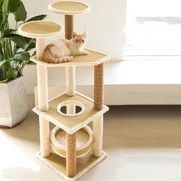 Scratchers wielowarstwowy drewniany kota wieża dla dużych kotów meble domowe drzewo kotowe z drapią
