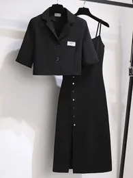 Two Piece Dress High Street Blazer Skirt Sets Women SS Oversize Office Lady Elegant Short Suit Jacket Split Suspender Dress 2pcs Set/single 230503