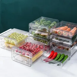 Organizzazione Scatola portaoggetti per frigorifero da cucina Organizer da cucina per congelatore per frutta e verdura a doppio strato trasparente in PET