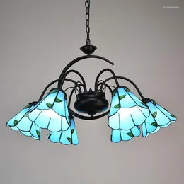 Pendant Lamps Mediterranean Tiffany Baroque Stained Glass Suspended Luminaire E27 Chain Lights Parlor Dining Room Hanging Lighting