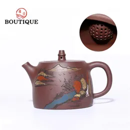 Teaware 450 ml kinesisk yixing te potten lila lera handuo tekanna rå malm skönhet oolong te vattenkokare handgjorda landskap konst te teware autentisk