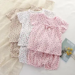 Pajamas Summer Loungewear Muslin Suit for Children Floral Print Children's Pajamas for Girls Soft Cozy Toddler Infant Set Homewear 230503