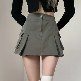 Spódnice Zoki Vintage Solid Margo Mini spódnica Kobiety Y2K HARAJUKU PREPPY HIGH TALIST Casual A Line Denim Sprits Summer Korean Streetwear Nowy P230422