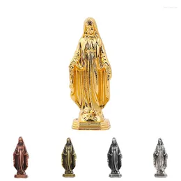 Jewelry Pouches Vintage Virgin Mary Metal Model Statue Religious Prayer Pasteable Miniatures Figurines Base Car Decorations Family Home