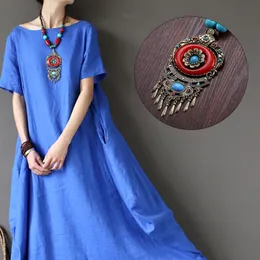 Pendant Necklaces Faylisvow Retro Metal Necklace Women Accessories Boho Ethnic Wood Beads Maxi Choker Vintage Dress Blouse Clothes Jewelry