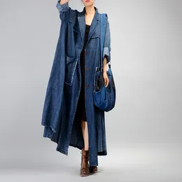 Impermeabili Johnature Donna Trench e Impermeabili Cappotto 2020 Autunno Inverno Nuove Tasche Manica Lunga Blu Abbigliamento Donna Cappotti Pulsante Vintage Trench e Impermeabili