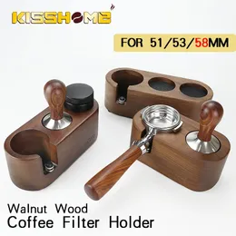 Strumenti 51mm/53mm/58mm Portafiltro per caffè Supporto antimanomissione Distributore per caffè espresso in legno di faggio e noce Tappetino Base per accessori barista