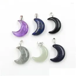 Collane con ciondolo Yjxp Pietra naturale Crescent Moon Healing Crystal Quarzo Orecchini Reiki per le donne Ragazze Consegna a goccia Gioielli Dhgarden Dhrfh