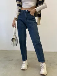 Dżinsy Zhisilao Vintage proste dżinsy dla kobiet Y2K Classic Blue Cotton High Taist Denim Pants Korean Style