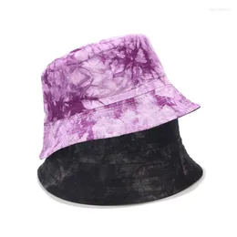 Berets Double-sided Wearing Cap Visor Bucket Hat Men And Women Street Trend Tie-dyed Ink Painting Pattern Fisherman Ins