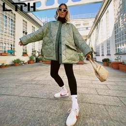 Кожаные винтажные женские парки LTPH, зеленая стеганая куртка, легкие, тонкие, теплые, свободные пальто средней длины с большими карманами, новинка 2021 года, осень
