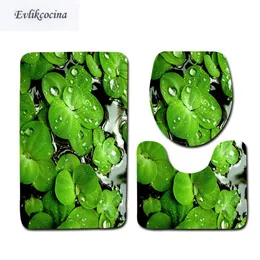 Mats Free Shipping 3pcs Green Leaves Banyo Bathroom Carpet Toilet U Type Bath Mats Set Non Slip Pad Tapis Salle De Bain Alfombra Bano