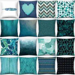 Pillow Case Fashion Trend Color Teal Blue Double-sided Printing Square Pillowcase Home Decoration Car Sofa Cushion Cover Cojines Poduszka
