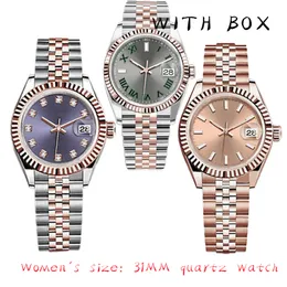 Women's Watch Design Watch Women's Quartz Rose Gold Size 31 مم من الياقوت الزجاجي مونترس مقاوم للماء.