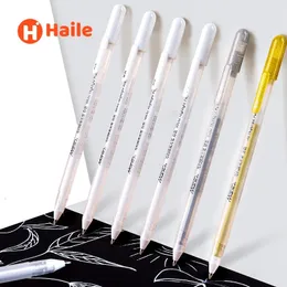 Markers Haile 12Pcset White Gel Pen Highlight Paint Marker 08mm Fine Tip Refill Rod for Student Drawing Art Writing Supplies 230503