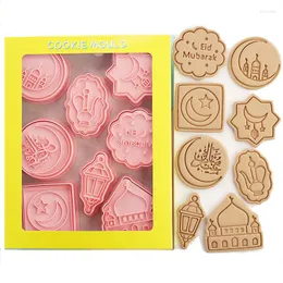Stampi da forno 8 pezzi Strumenti per biscotti Eid Mubarak Stella di luna Taglierina per biscotti Timbro goffratore Decorazione Ramadan in plastica