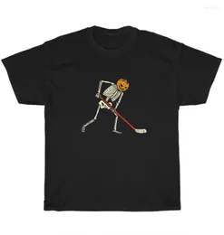 T-shirt da uomo Scheletro di zucca Hockey su ghiaccio Divertente Giocatore di sport di Halloween O-Collo Camicia di cotone Uomo Casual T-shirt manica corta Top Harajuku