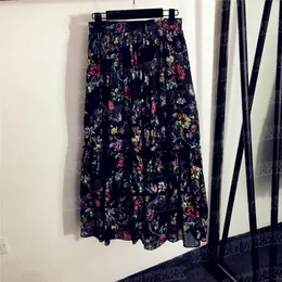 Flower Printed Womens Skirts Clothing High Waist Casual Dress Vintages Style Ladies Long Skirt