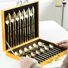 أدوات المائدة مجموعات 24 مساءً أدوات المائدة الذهبية مجموعة أدوات المائدة الفولاذ المقاوم للصدأ مجموعة سكين شوكة ملعقة أدوات النقطة