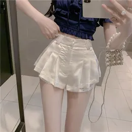 Women's Shorts Thin White Lace Skirts Shorts Women Pantalones Cortos De Mujer High Waist Slim Short Satin Pants Elegant Spring Korean 230503