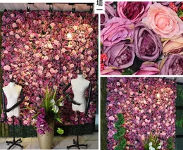 Dekoratif Çiçekler Tongfeng Mor Pink Yapay İpek Gül Şakayık 3D Çiçek Duvar Panelleri Fondrop Runner Düğün Sahne Dekorasyon Yeşil