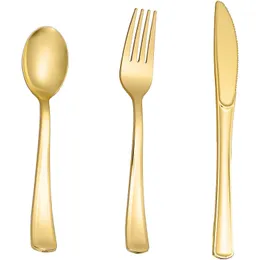 Dinnerware Sets 75 Pieces Gold Plastic Silverware- Party Flatware Set-Heavyweight Plastic Cutlery- Includes 25 Forks 25 Spoons 25 Knives 230503