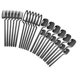 Dinnerware Sets 24Pcs Shiny Black Cutlery Set Knife Fork Spoon Dinner Tableware 304 Stainless Steel Dinnerware Bar Party Flatware Silverware Set 230503