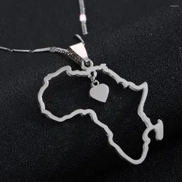 Pendant Necklaces Stainless Steel African Map Necklace Of Africa Continent Heart Chain Jewelry