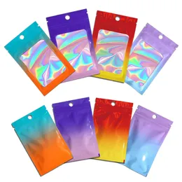 Laser Color Gradient Ziplock Bags Plastic Aluminum Foil Mylar Pouch Reclosable Food Packaging Bag Jewelry Disply Storage