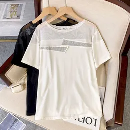 تي شيرت القمصان الضخمة للسيدات تصميمات الأزياء تصميم الدانتيل المرقعة تي شيرت الاتجاه الصيف رقيقة قصيرة الأكمام tshirt عارضة y2k قمم 230503