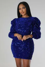 Casual Dresses GPBD 2023 Sequins Women Sexy Club Party Style Short Dress Long Sleeve Round Neck Pure Color Zipper Mini