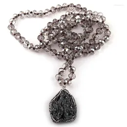 Łańcuchy moda czeska biżuteria plemienna szara krystalicznie wiązane halsband 5x8 szkło naturalny nieregularny kamień naszyjnik