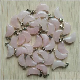 Charms Natural Pink Rose Quartz Crystal Crescent Moon Shape Pendants For DIY Jewelry Making Wholesale Drop Leverans Findings Componen DH5RQ