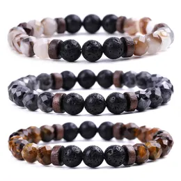 Charm Bracelets Fashion Men Bracelet Faceted Natural Stone Wooden Beaded 8Mm Tiger Eye Spectrolite Buddha Lava Beads Stretch Women J Dhngk